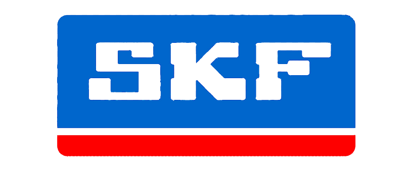 A blue booklet with the letters "SKF" embossed on the cover, featuring a red and white horizontal stripe at the bottom.