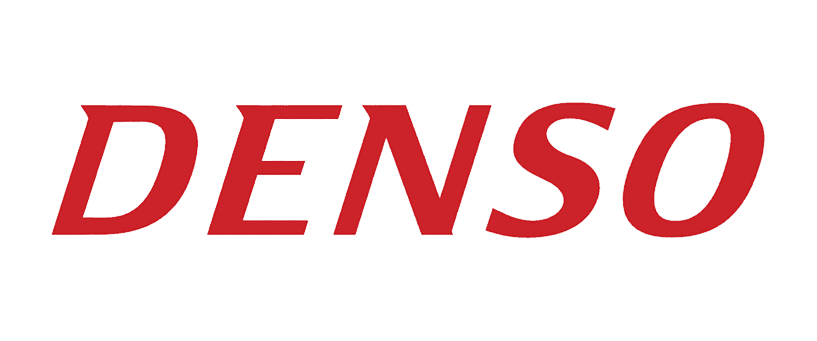 Denso logo in red text on a black background.