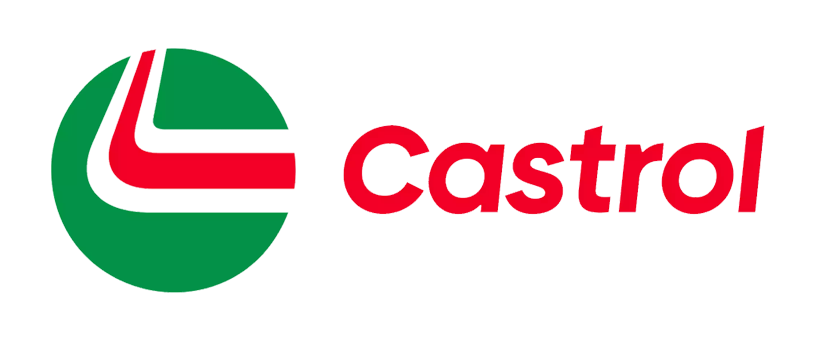 Castrol logo with green and red design and the word 'Castrol' in red text.