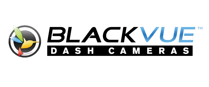 BlackVue dash cameras logo with colorful circular design on the left and text in black, blue, yellow, and gray.