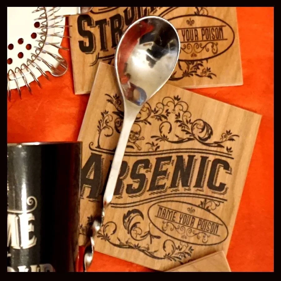 'Name Your Poison' coaster designs for local merchant