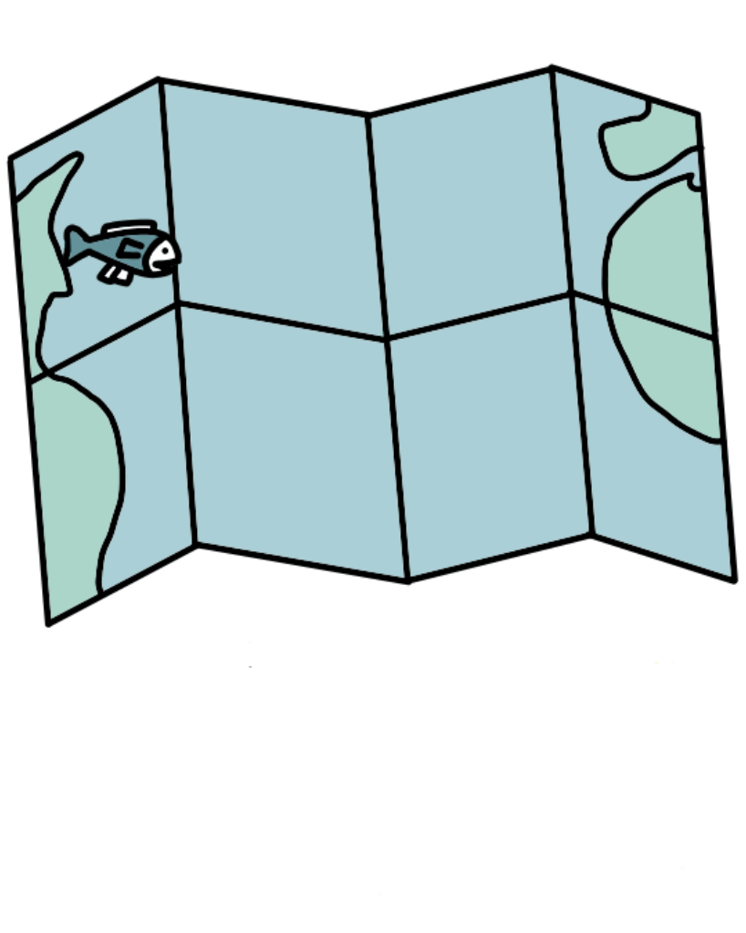 Gif of a fish swimming from one continent to another with text that says Map Your Journey. Visual note taking in New York City