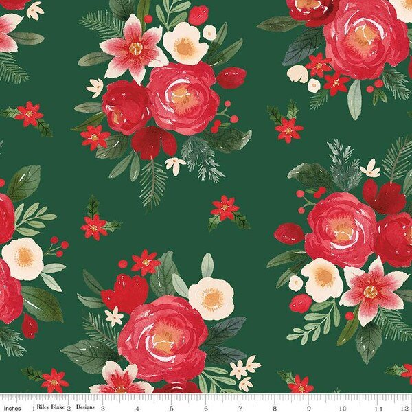 Wide Back Charming Christmas Floral Green 3yd Package