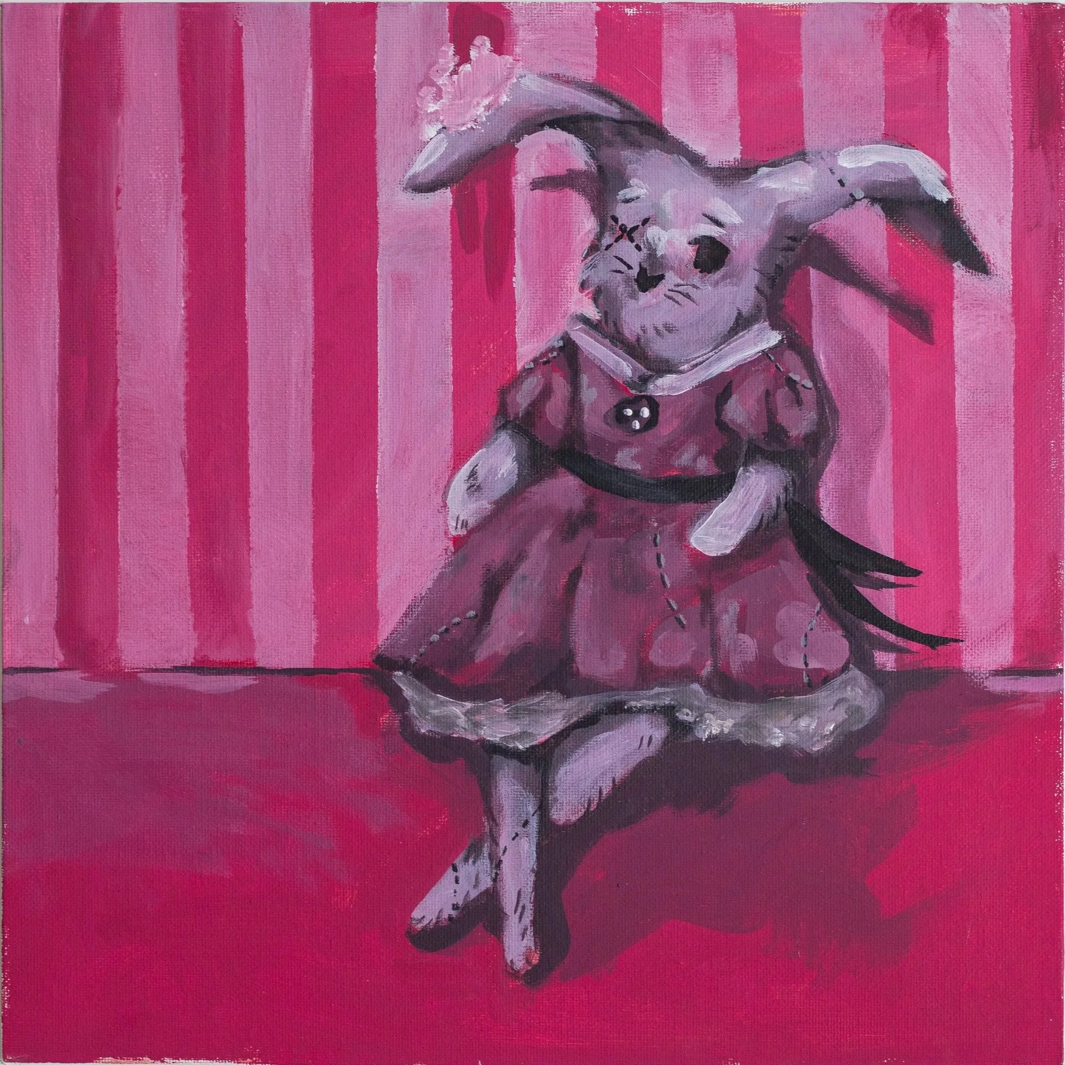 10x10 pink bunny, oil on canvas