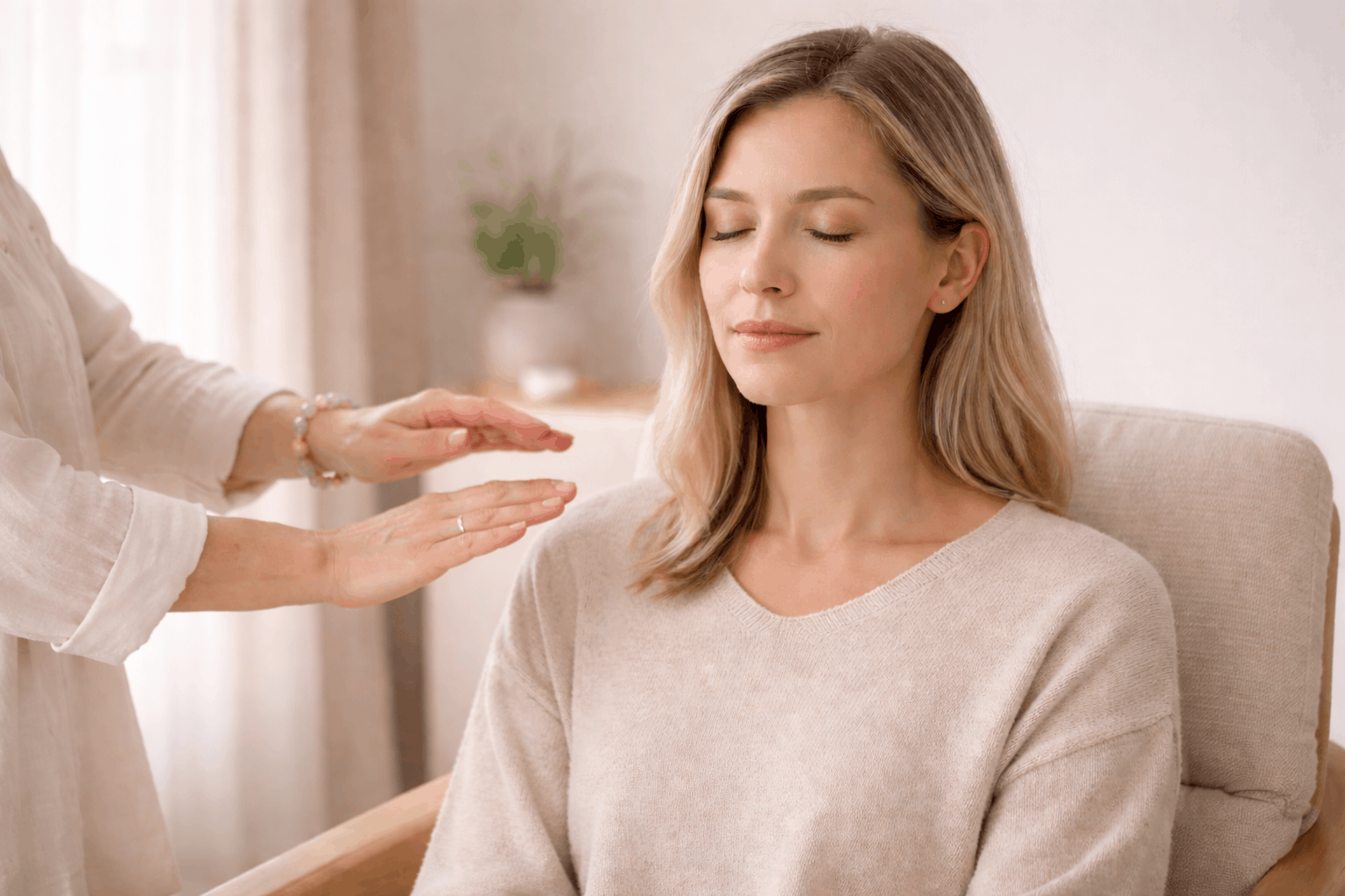 Energiearbeit sitzend an einer Frau in Schaffhausen