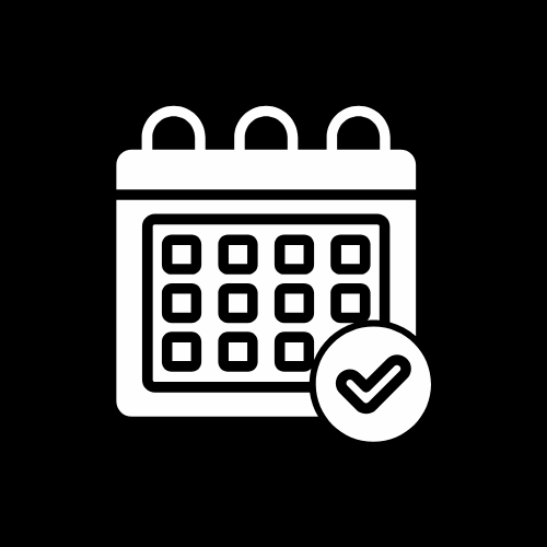 Calendar icon with a checkmark indicating scheduled or completed event.
