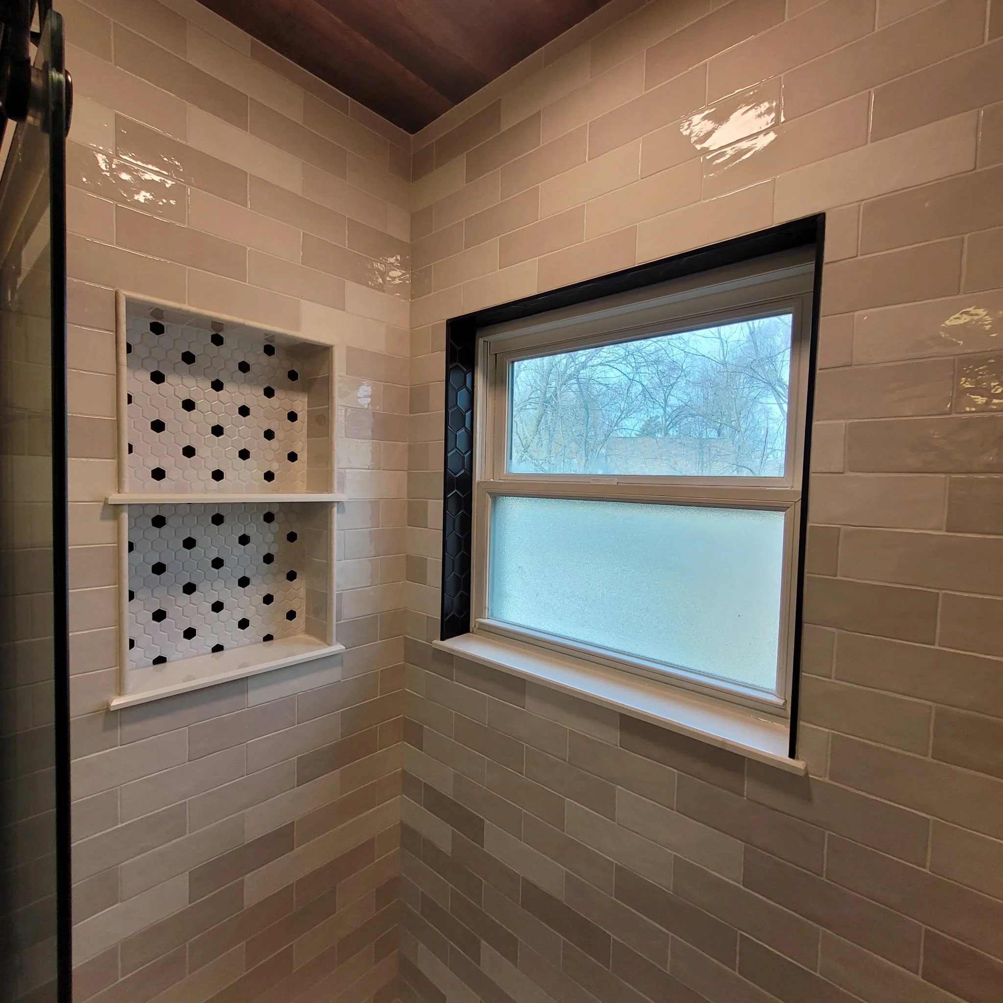 new shower in a finished bathroom remodel
