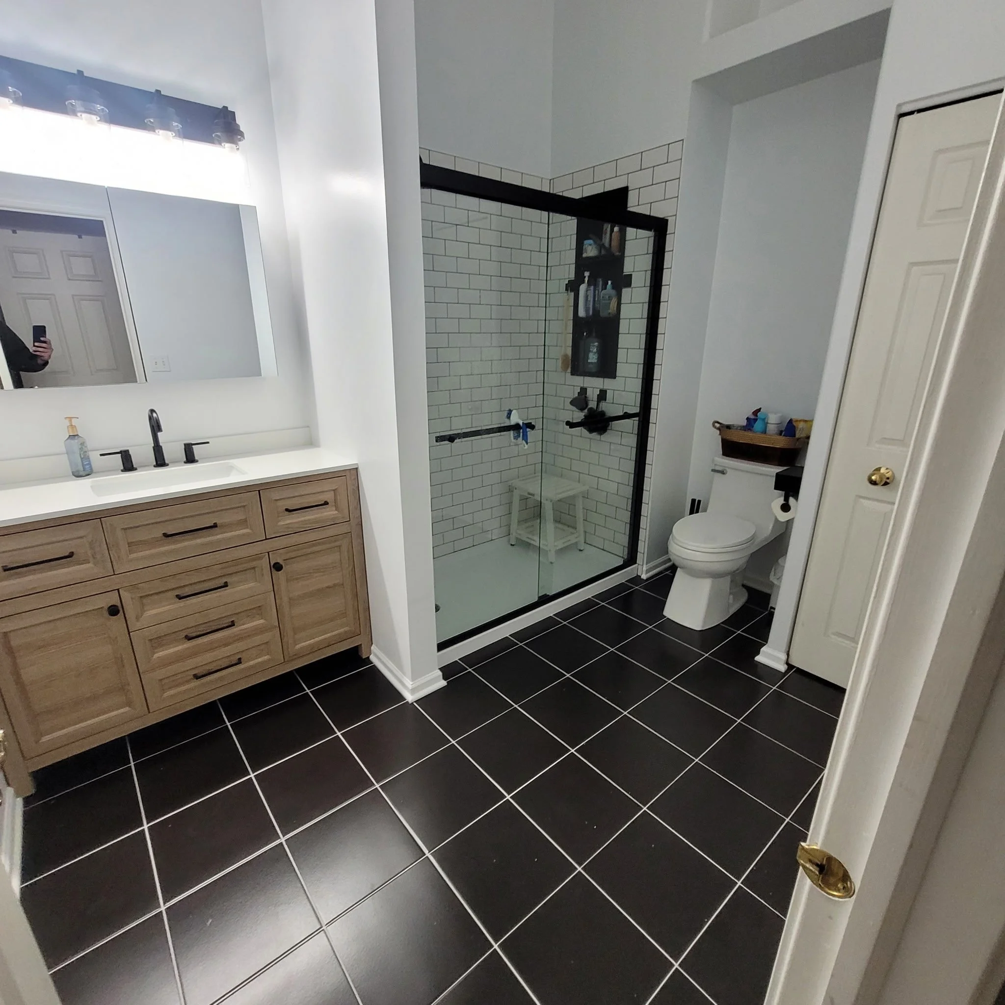 finished bathroom remodel - expert work, new sink, flooring, tile, shower