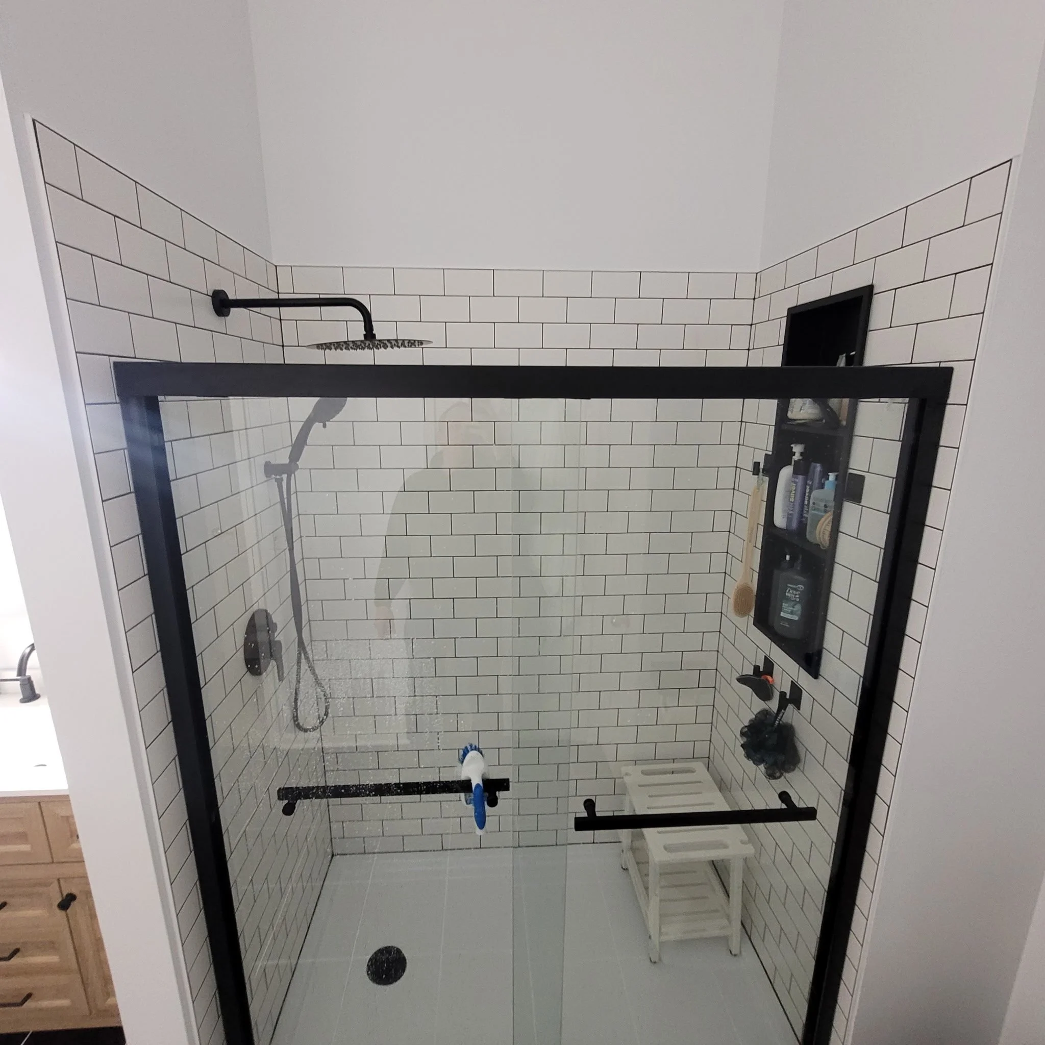 finished remodeled shower, new doors and new tile installed