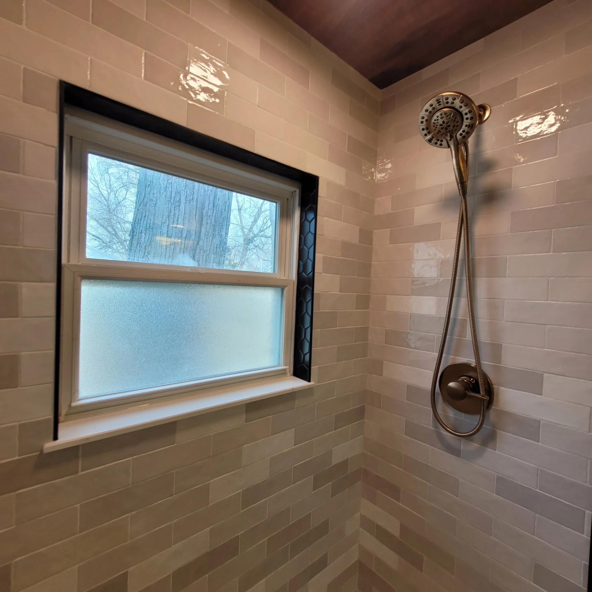 new shower in a finished bathroom remodel