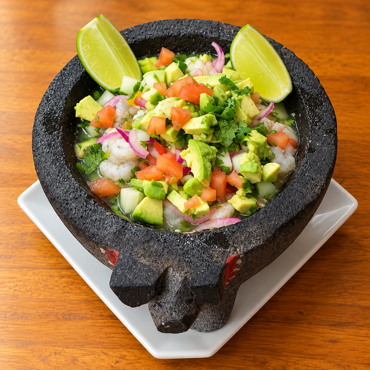 Shrimp aguachile in a pig molcajete.png