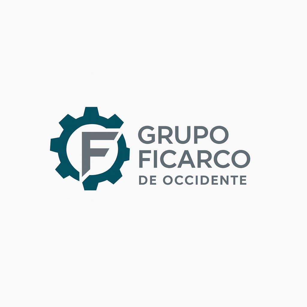 Logotipo de Grupo Ficarco de Occidente, que incluye una engranaje y las letras 'F' y 'G' en azul y gris.