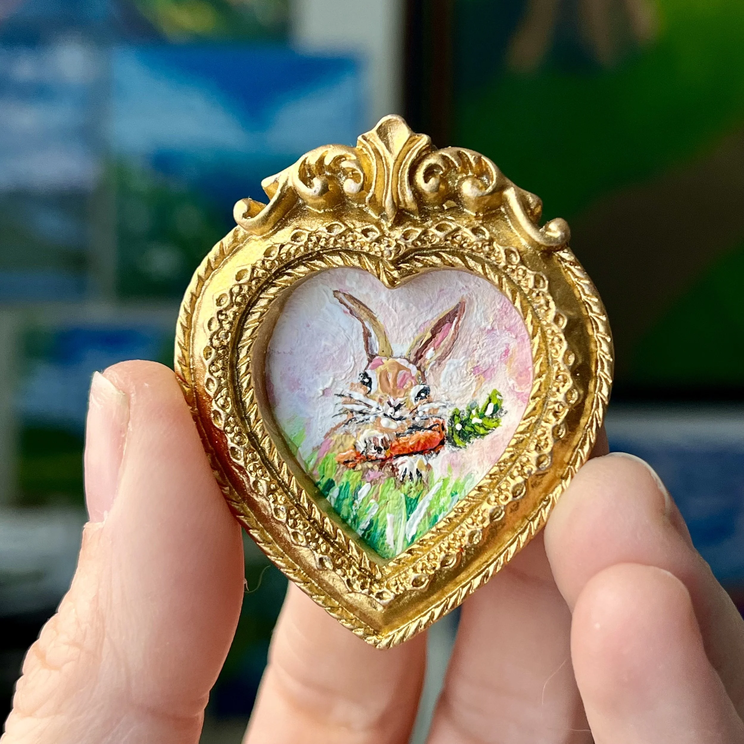 Bunny with a Snack Mini Framed Art Magnet