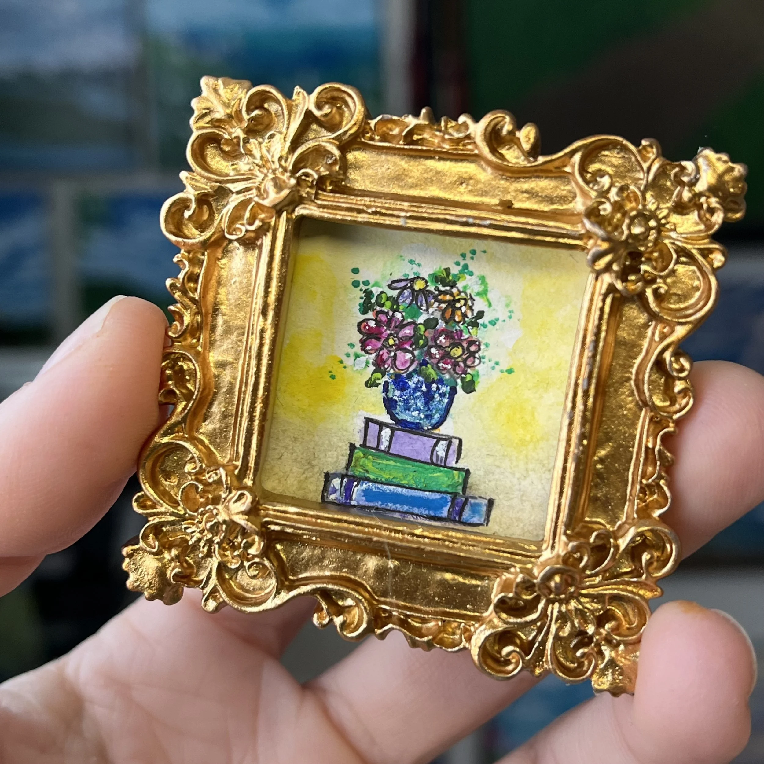 Floral Books Mini Framed Art Magnet