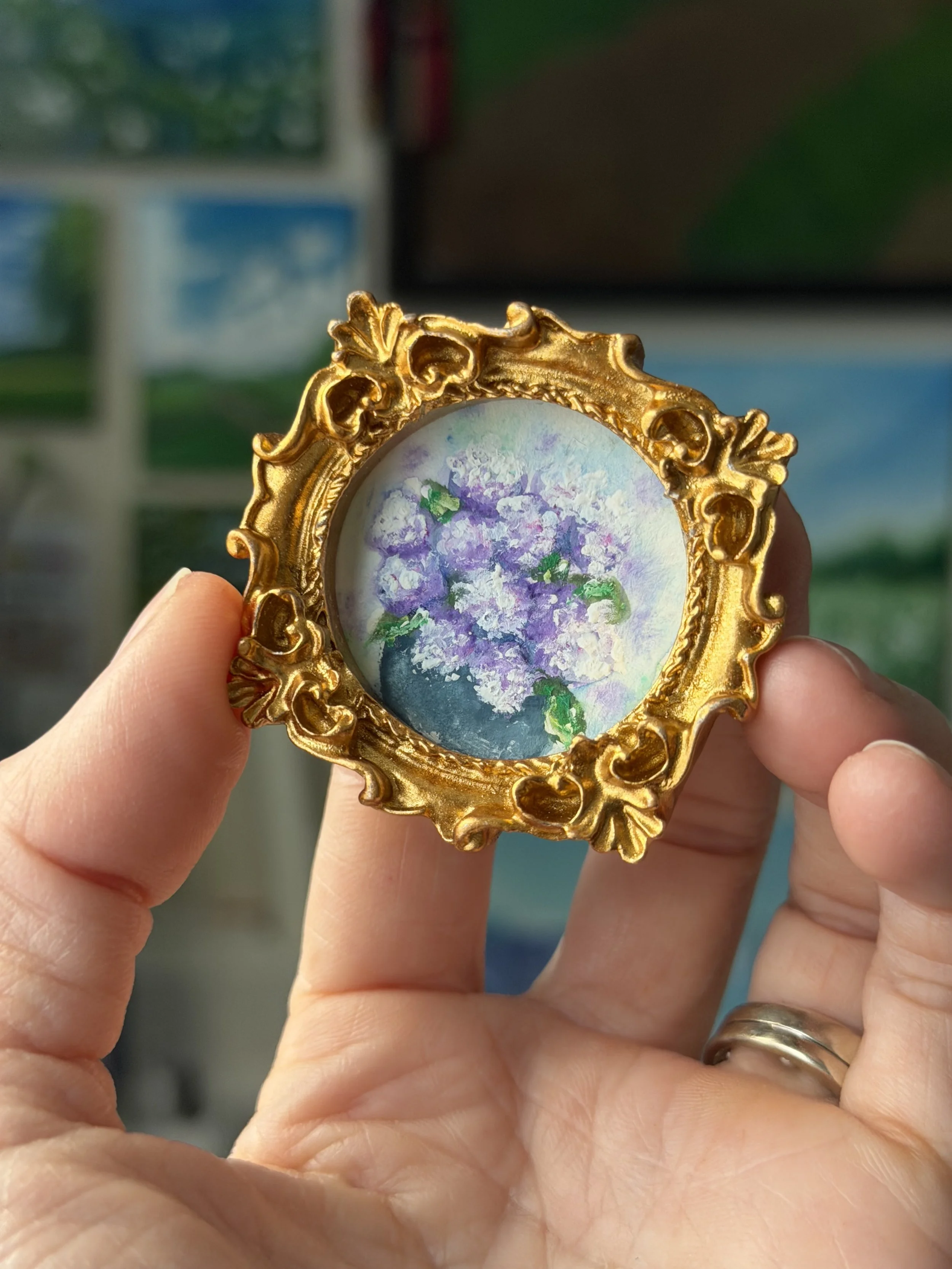 Purple Hydrangeas Mini Framed Art Magnet