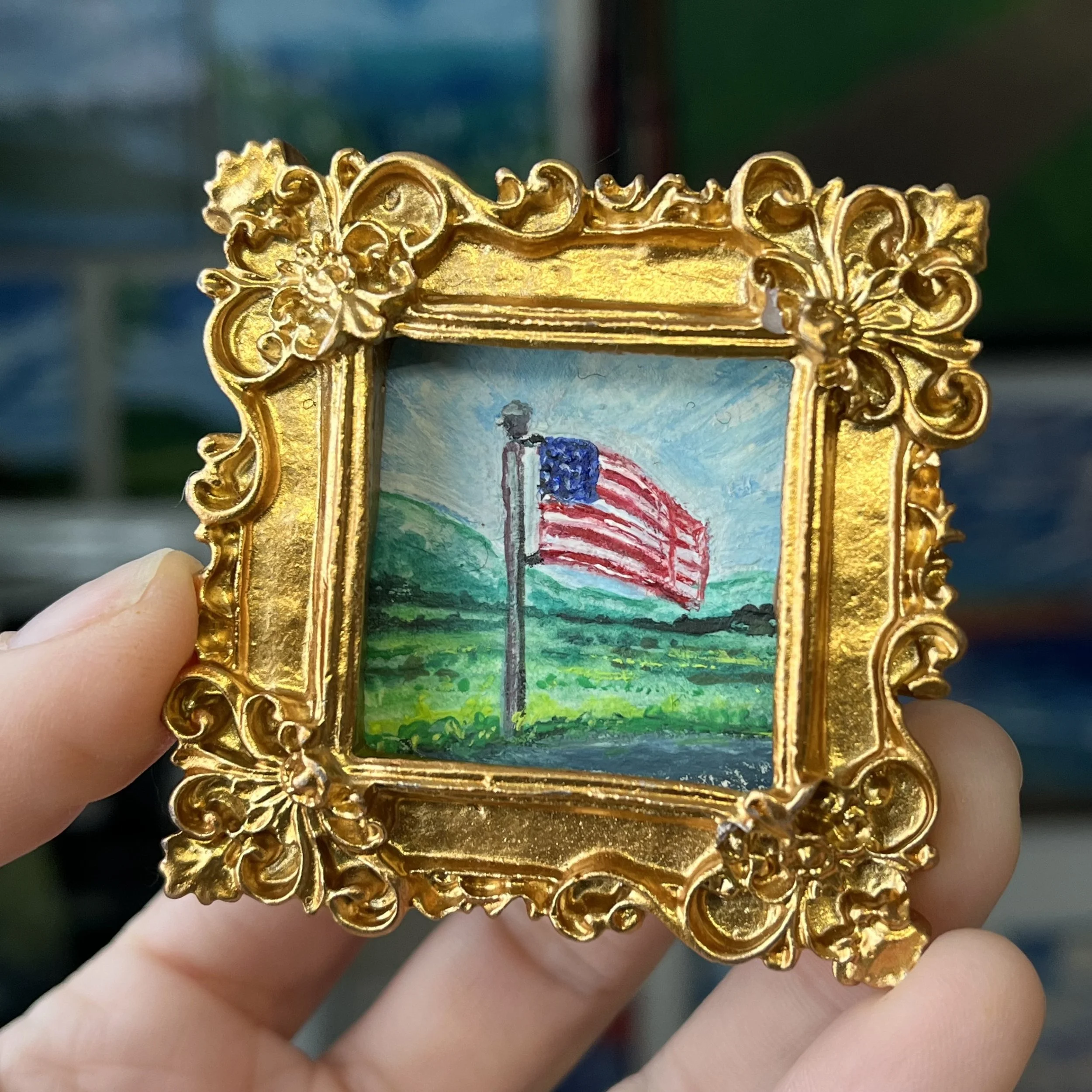 American Flag Flying High Mini Framed Art Magnet