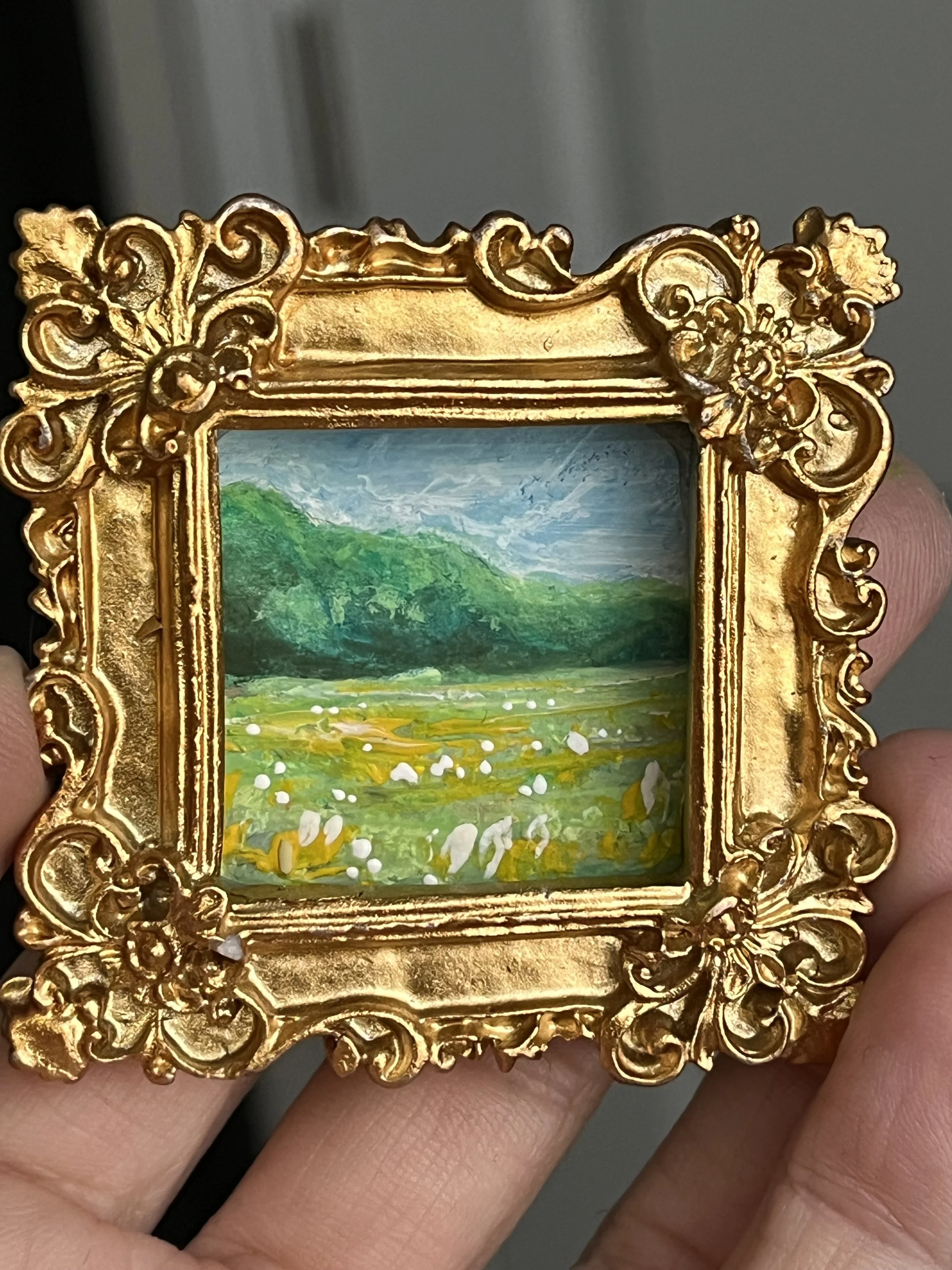 Green Flower Fields Mini Framed Art Piece