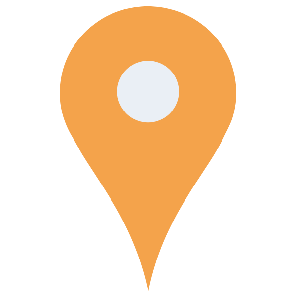 Icon of a map location marker with an orange teardrop shape and a white circle near the top center.