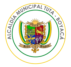 Escudo de la alcaldía municipal de Tuta, Boyacá, con texto en círculo que dice 'Alcaldía Municipal Tuta - Boyacá' y en la parte inferior las palabras 'Bella Bendita'.