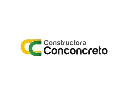 Logo de la constructora Conconcreto con letras y símbolos en verde, amarillo y negro.