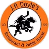 Logo for I.P. Doyle's Restaurant & Public House featuring a black and white silhouette of a ship and the name in orange and black text