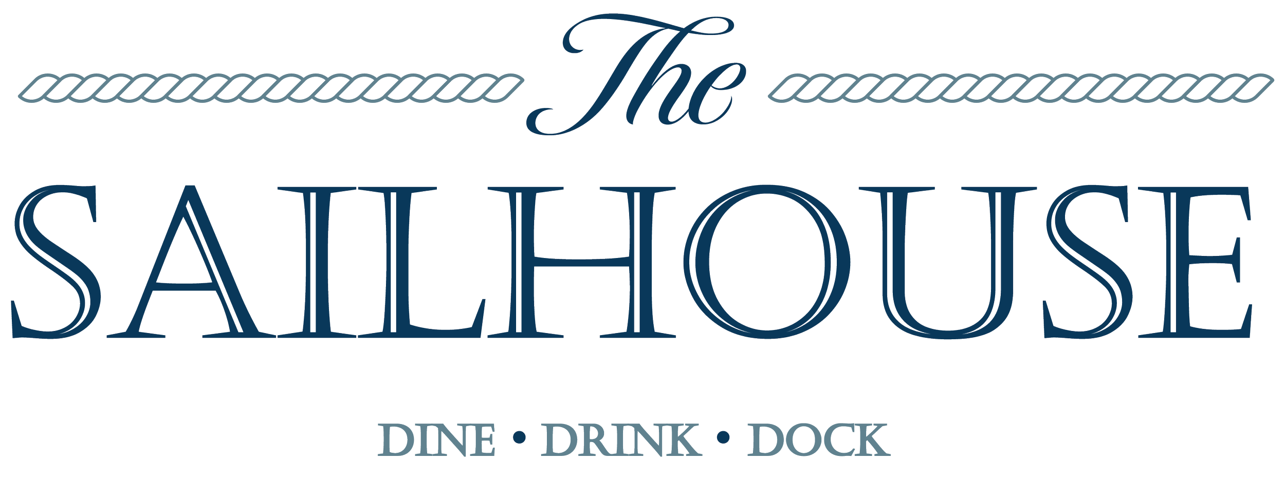Logo for The Salthouse restaurant with the tagline Dine, Drink, Dock.