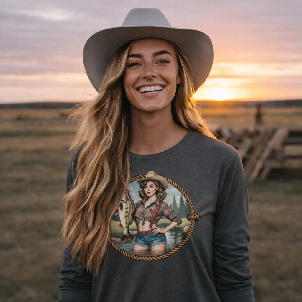 Pinup Cowgirl Fishing