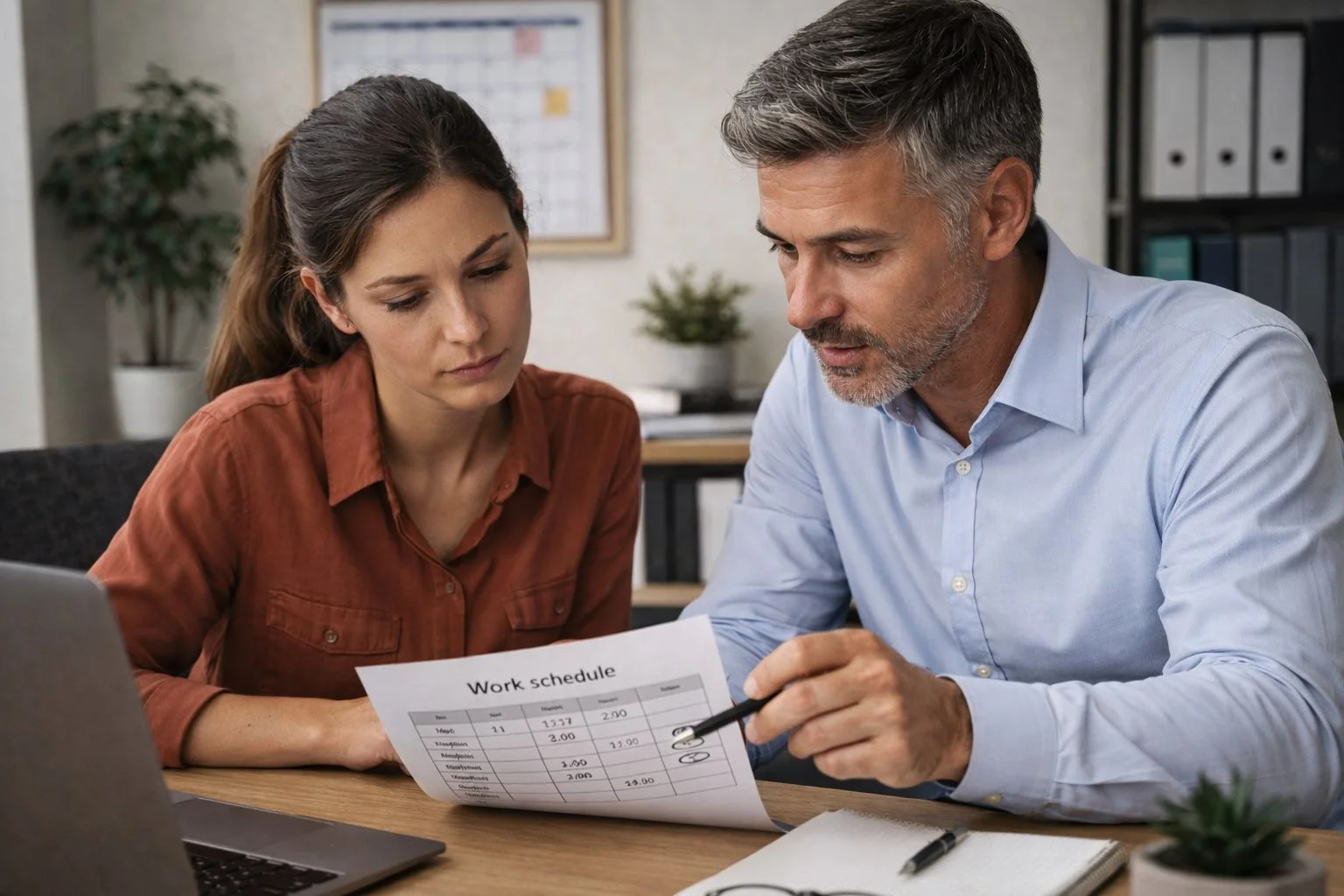 Employee speaking with a manager about changes to their work hours