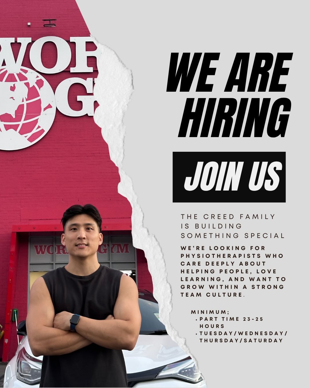 The Creed family is growing 🫶🏻

We are expanding. We are looking for physiotherapists that care deeply about helping others, willing to learn and want to join grow within a strong team culture

Positions to be filled at @worldgymchullora and @wgmel