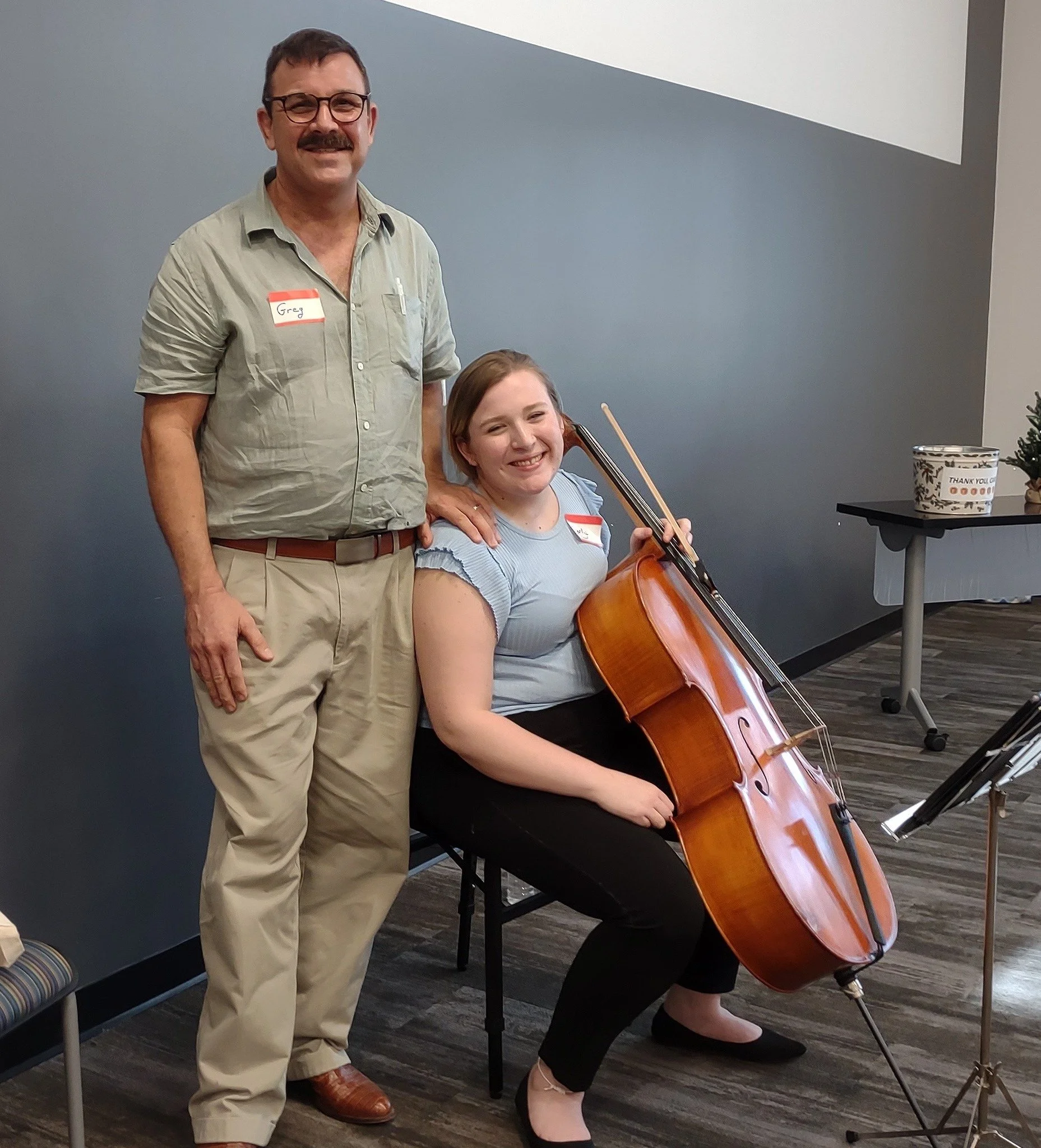 Gregory Byrd, poet and Carlyn Byrd, cellist performing for a collaborative event.