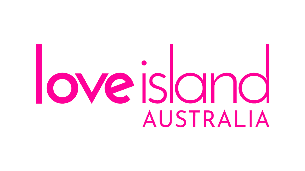 Logo with pink text reading "love island AUSTRALIA" on a black background.