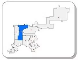 Floor plan with a blue-highlighted section indicating a specific area.