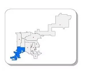 Map with a blue section in the southwest