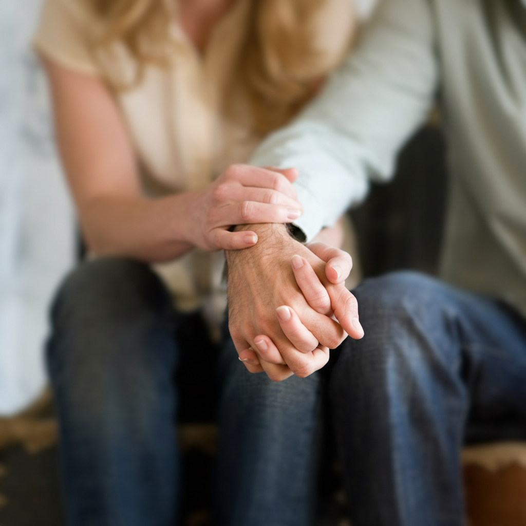 couple holding hands in therapy