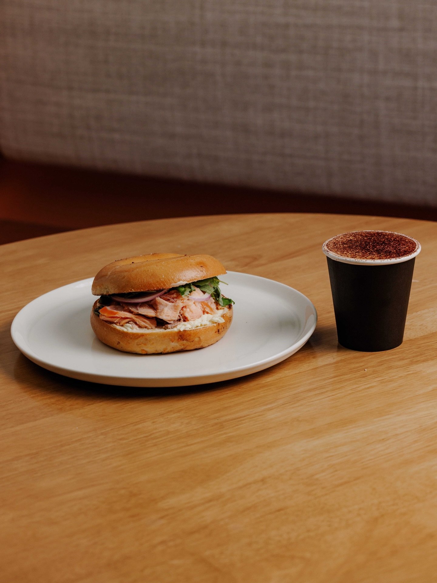 Perfect for your on the run brekky, our Smoked Salmon Bagel and Cappuccino. Name a better way to fuel your mornings. ☕