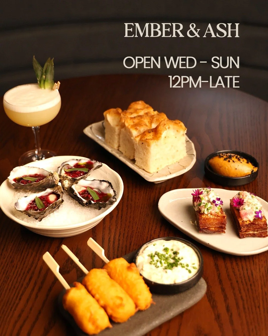 The embers are glowing. Ember &amp; Ash Restaurant &amp; Rooftop officially opens this weekend. 🔥 

Trading from 8pm tonight and will be open Wednesday to Sunday 12pm - late.