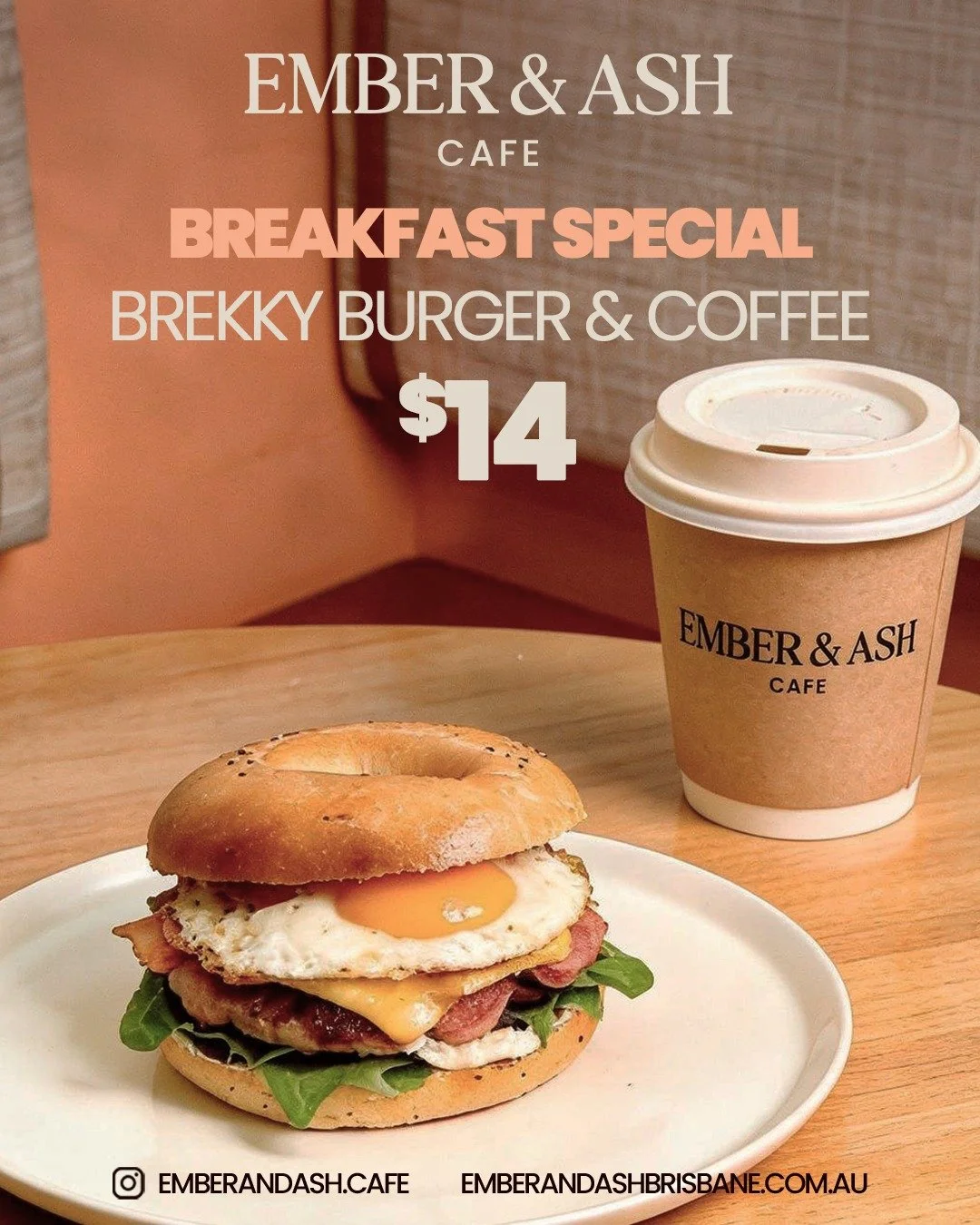 Breaky Special is here! 🔥Fire up your mornings with a Brekky Burger + Coffee for only $14! ☕
