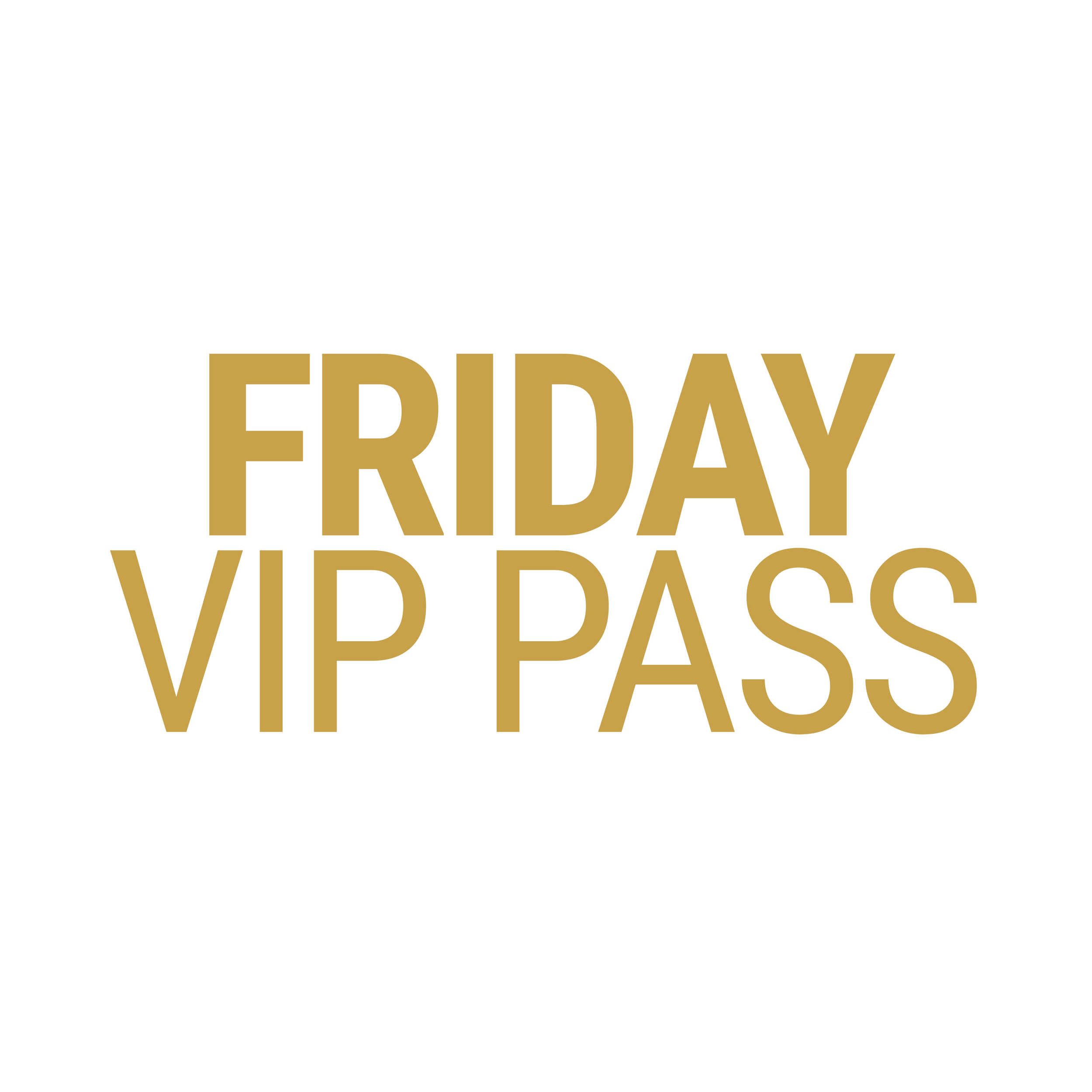 Text reading 'Friday VIP Pass' in gold color on a white background.