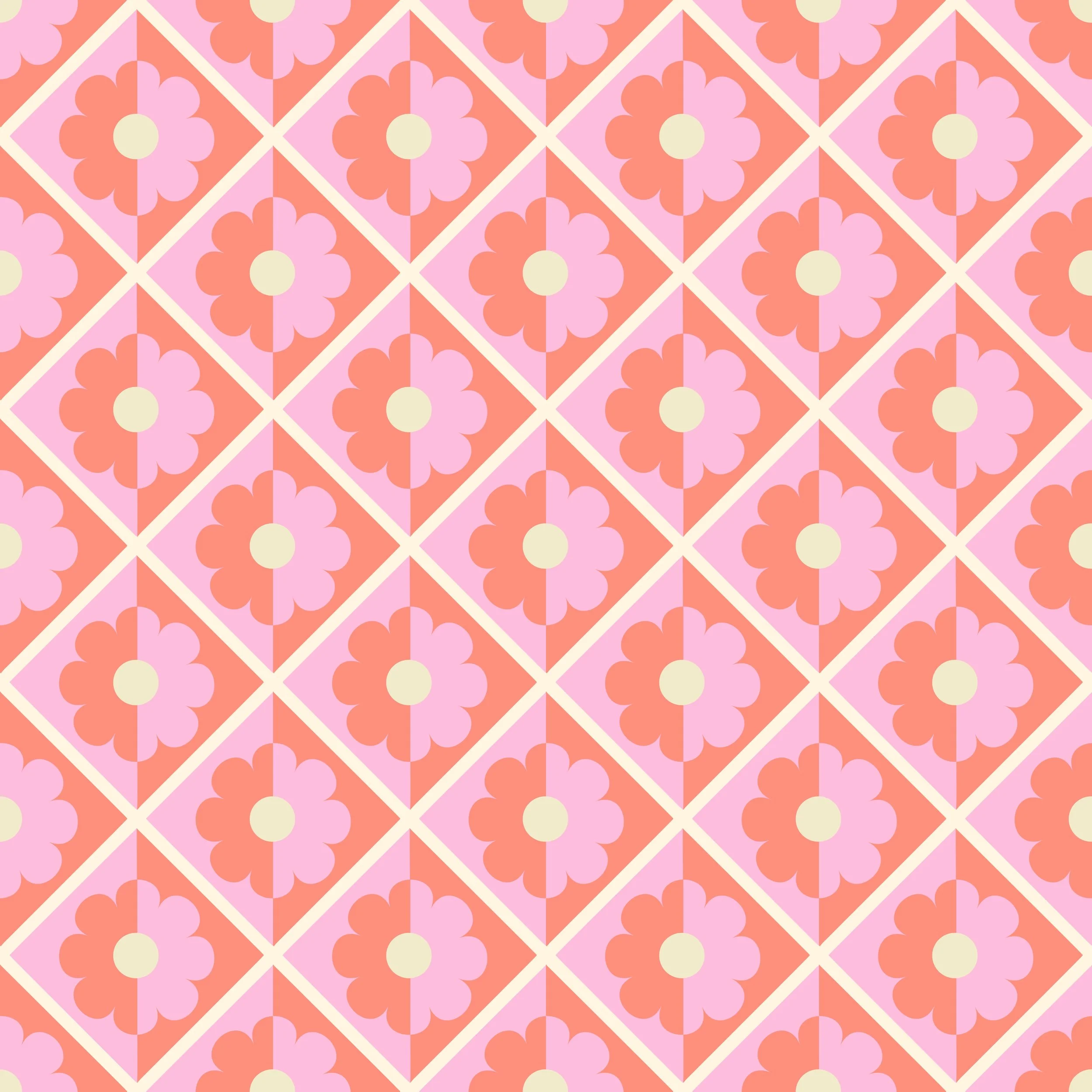 Abstract Floral Diamonds (Peach)