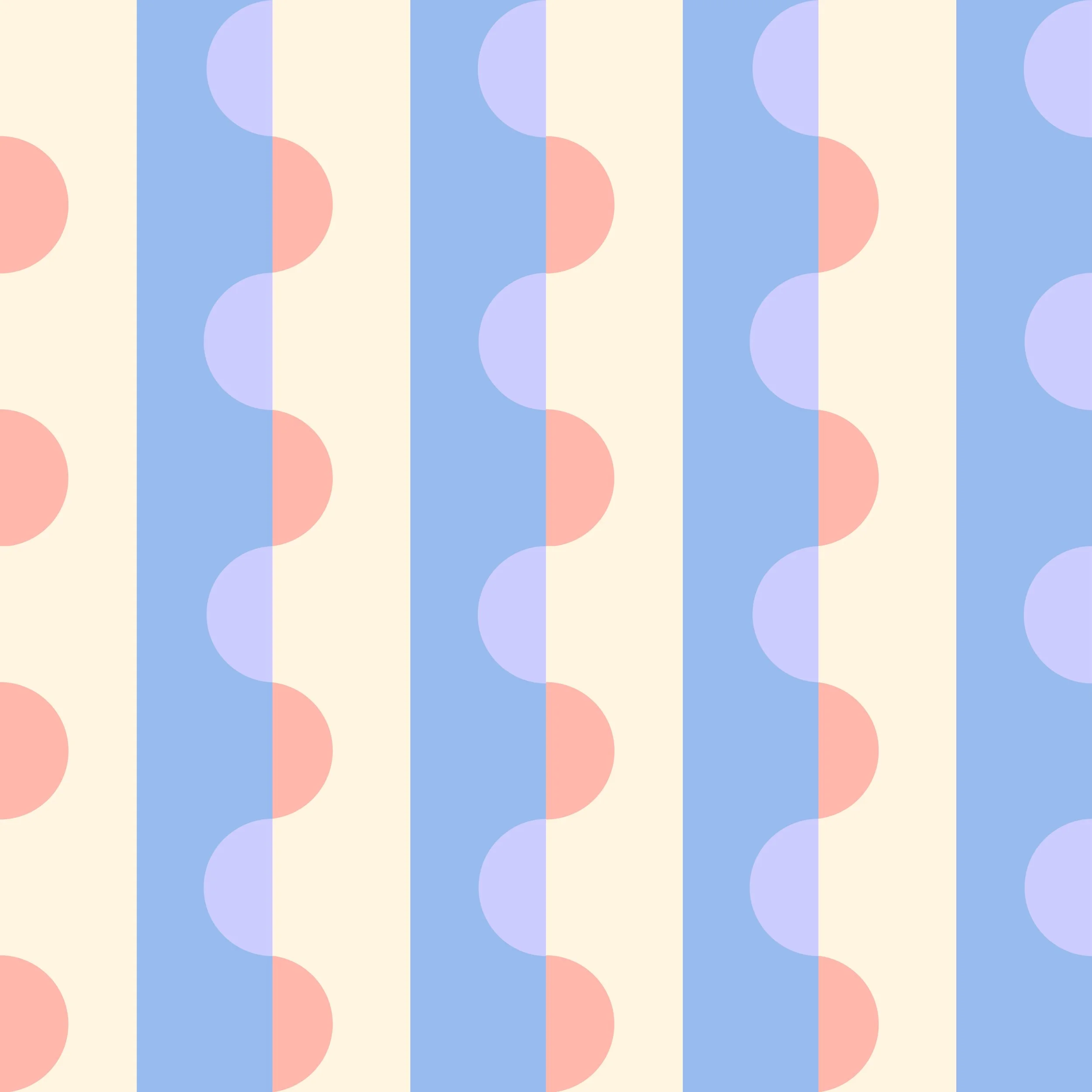 Pattern of vertical stripes with alternating pastel colours and semi-transparent circles in pink and purple overlapping the stripes.