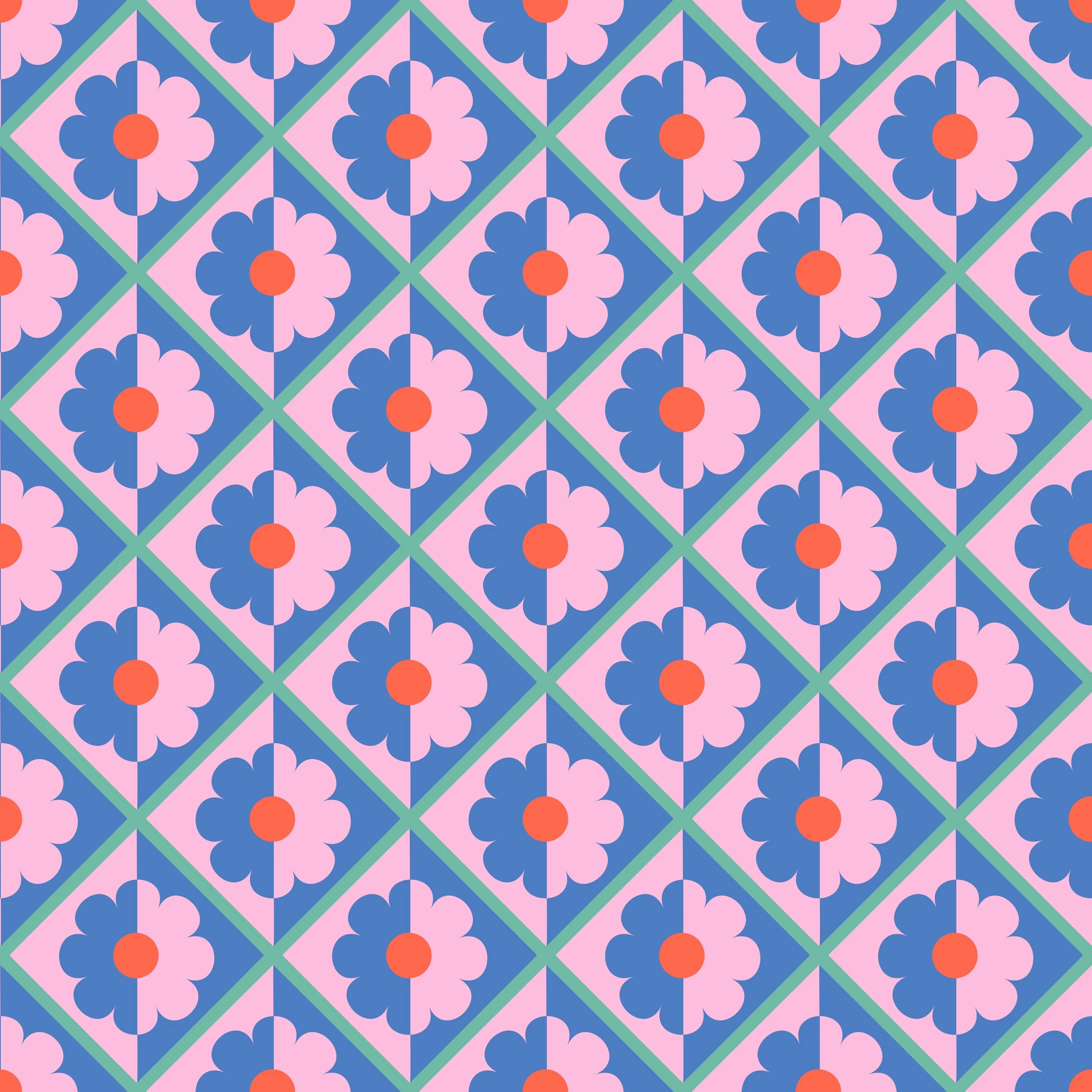 Abstract Floral Diamonds (Blue)