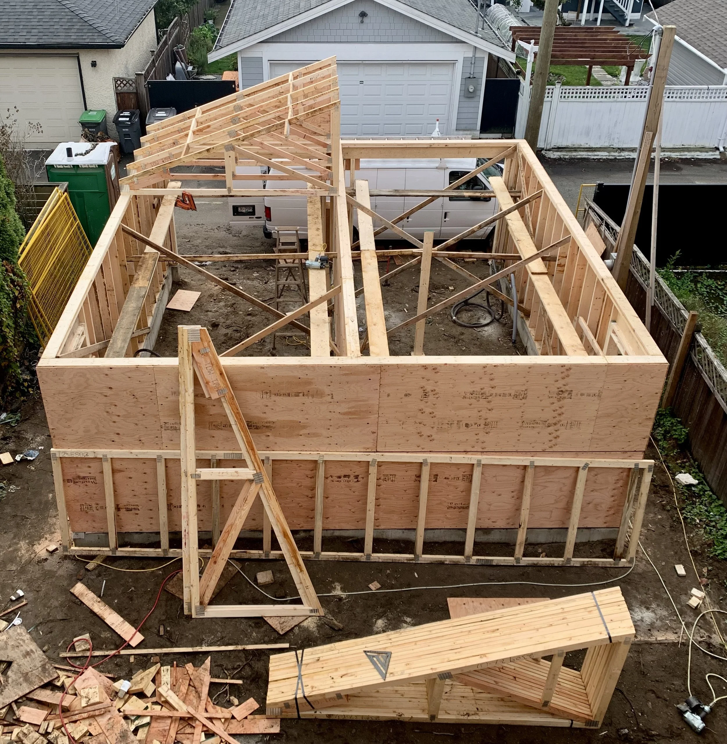 Residential wood framing by FalconCity General Contract during new home construction in Metro Vancouver, BC