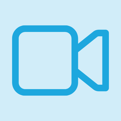 Blue screen with a white stylized camera icon in the center.