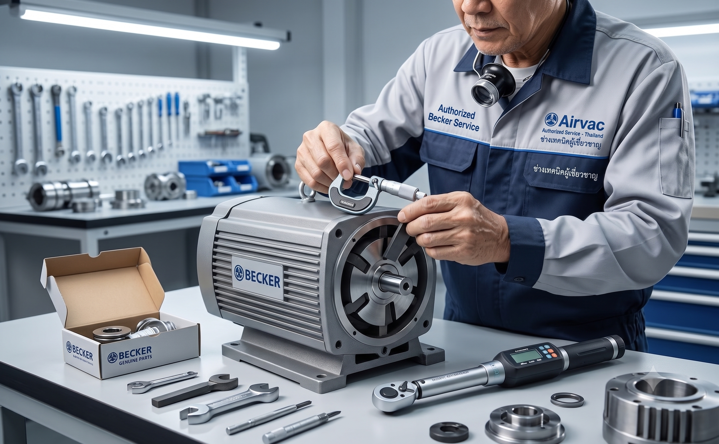 Expert Technician Measuring Becker Vacuum Pump
