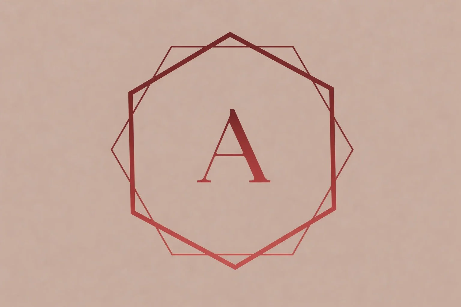 Decorative letter 'A' in red, centered inside an outlined geometric shape on a beige background.