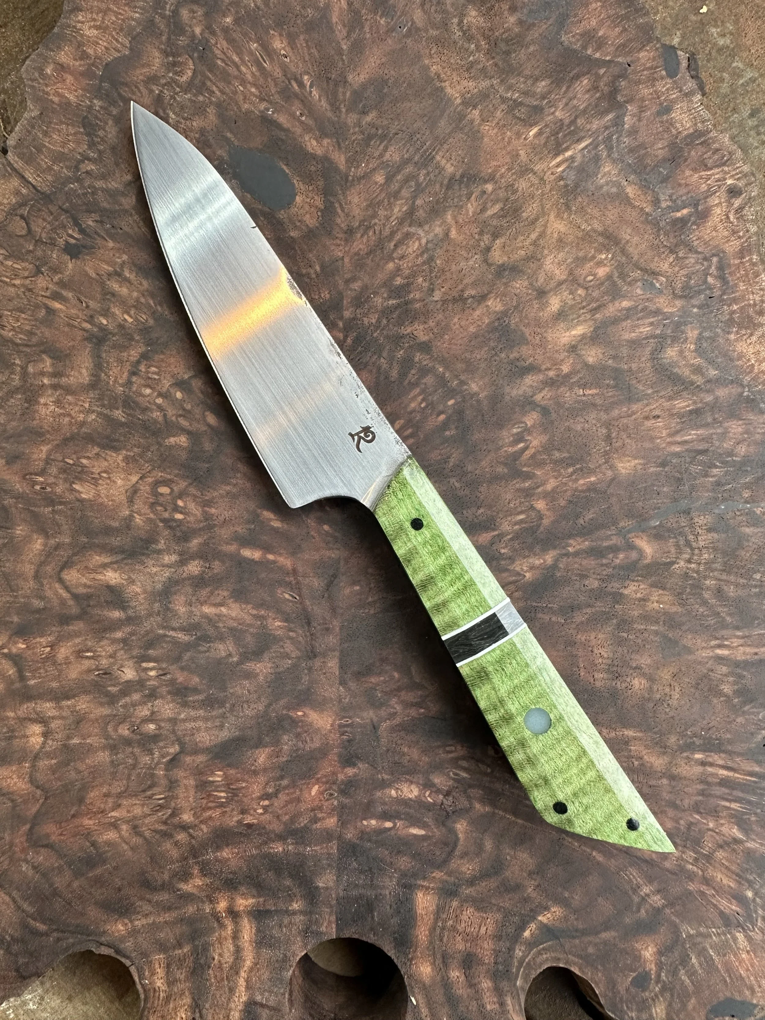 Stainless petty with curly mango and Black trustone-white g10 spacers (2024)