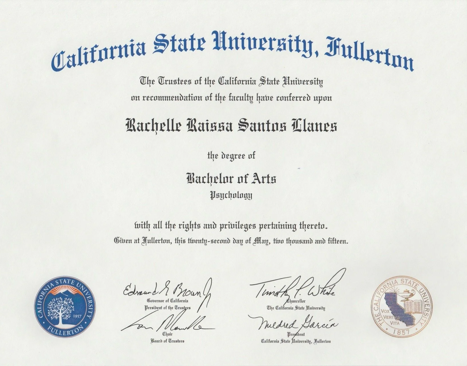 Cal State University, Fullerton - Psychology B.A.
