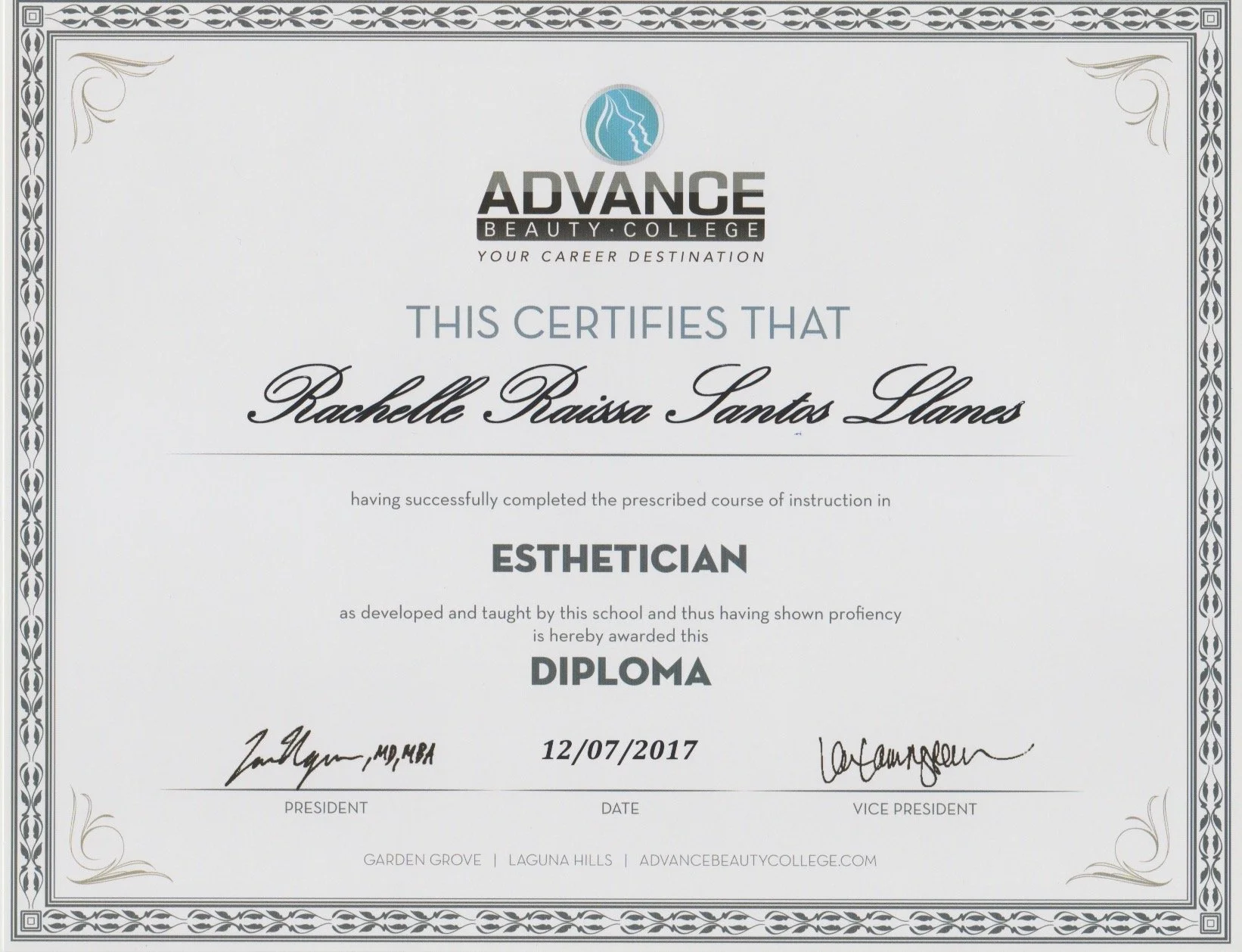 Advance Beauty College - Esthetician Diploma
