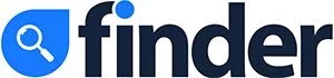 Logo of Finder with magnifying glass icon and blue text.