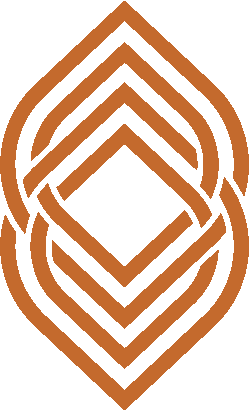 A geometric design consisting of brown and black lines forming nested diamond and teardrop shapes.